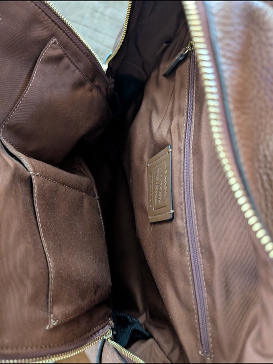 Coach Brown Signature Monogram Backpack with Leather Trim